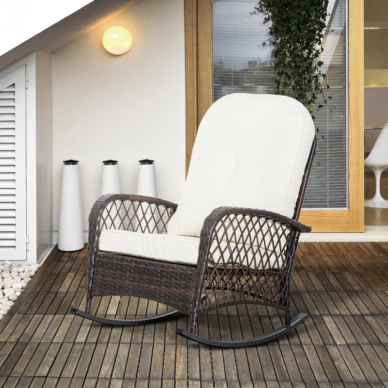 Chaise berçante blanc crème, capacité de poids élevée, coussin de siège à bascule pour patio avec coussin