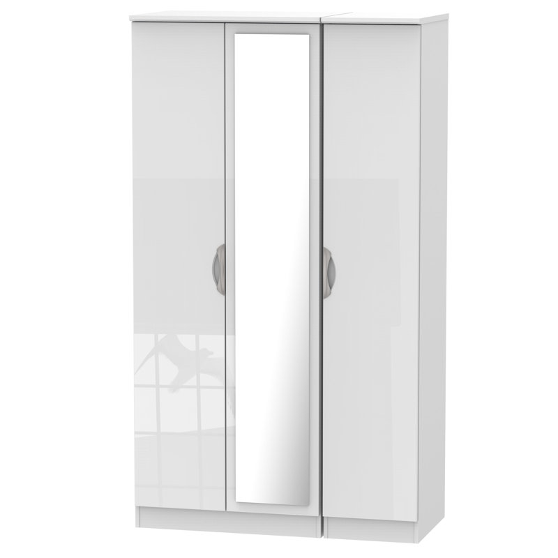 Ratley 3 Door Manufactured Wood Wardrobe, White Gloss, H183 x W111 x D53cm