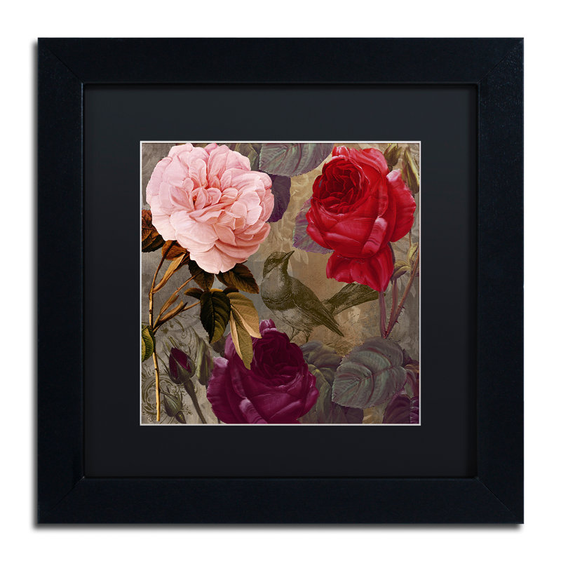 «Birds and Roses» par Jadaya, impression encadrée, H 11 po x l 14 po x P 0,5 po, Noir