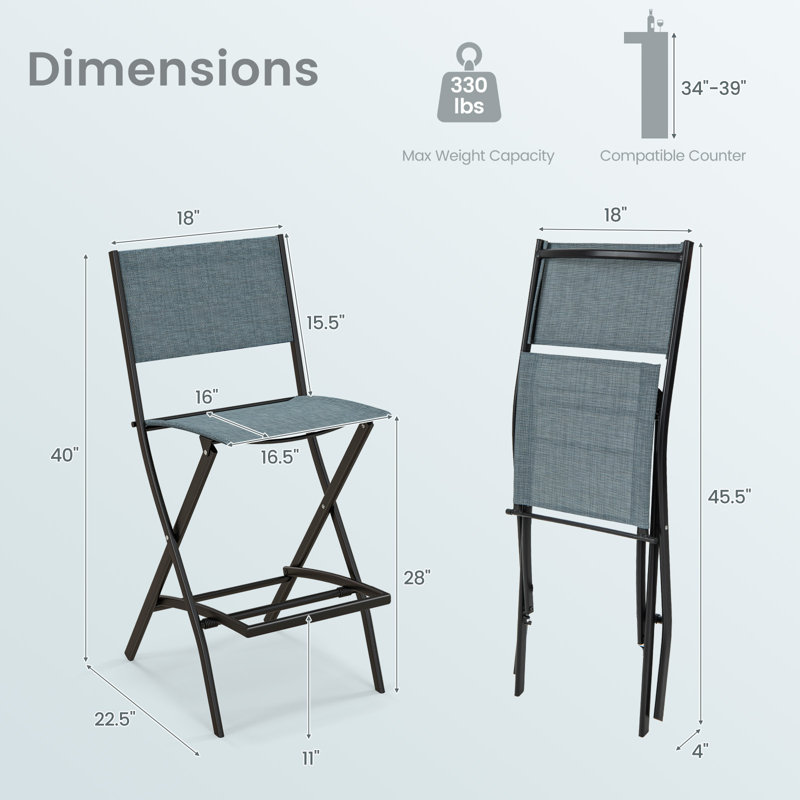 Chaises de bar pliantes à hauteur de comptoir avec dossier et repose-pieds Hokku Designs, L 41 po x L 84 po, Bleu