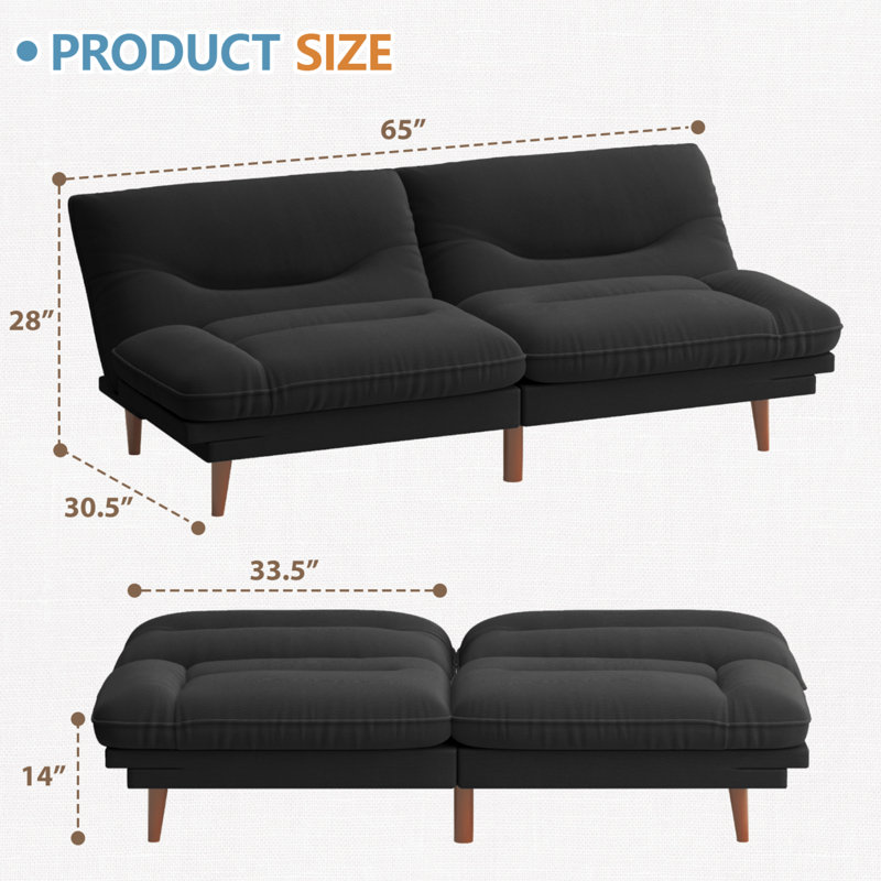 FUTON Sofa with Adjustable Sides and Back, Black