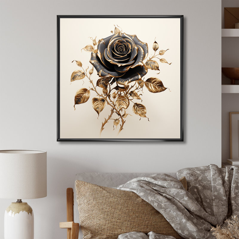 Vintage Rosegold Elegance III - art mural rose, Cadre flottant noir, 36" H x 36" W