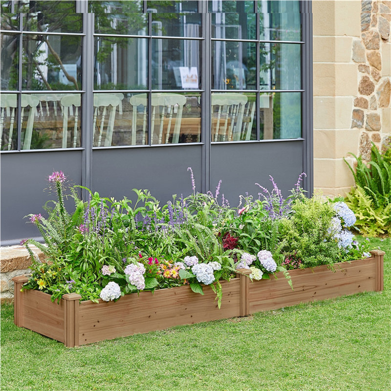 Wooden Raised Garden Bed, 27cm H x 241.5cm W x 62.5cm D, Dark Brown