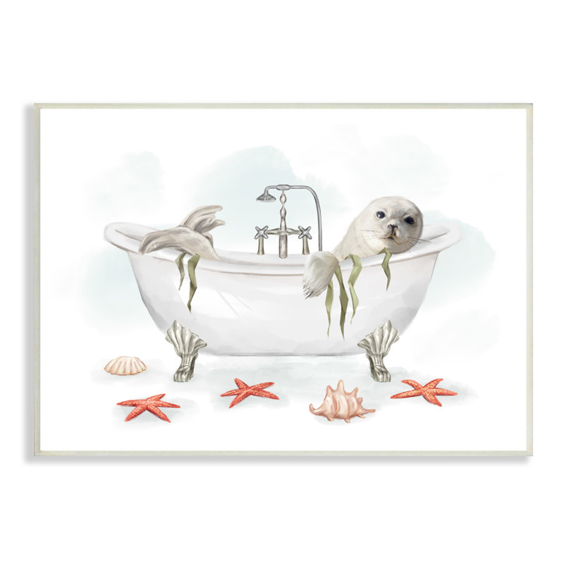 «White Harp Seal Ocean Inspired Bath Animal» par Ziwei Li - impression, Plaque murale, H 10 po x l 15 po