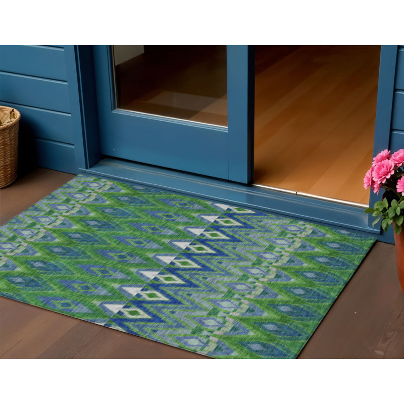 Tapis bleu lavable intérieur / extérieur 3 pi x 5 pi Southwestern