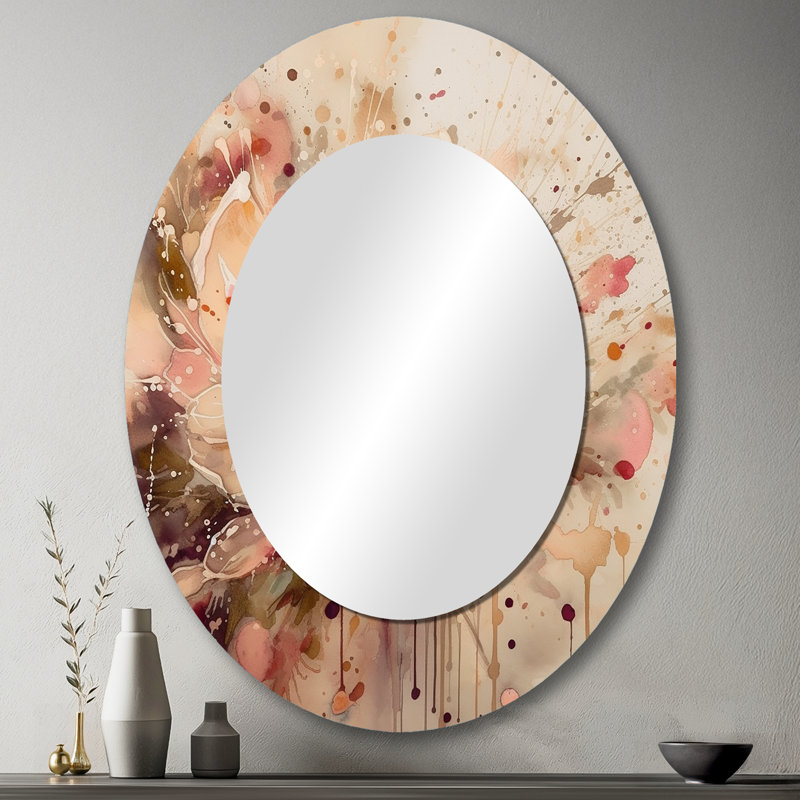Quisean Emotions Of Beige Red Peony Flower I - Peonies Decorative Wall Mirror, Beige Mirror, Printed Metal Art, 40" x 30"