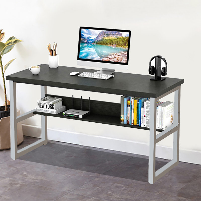Sandita Computer Desk with Open Shelves, Office/Home Universal Storage Desk, Writing Desk Computer Desk with, Black/White