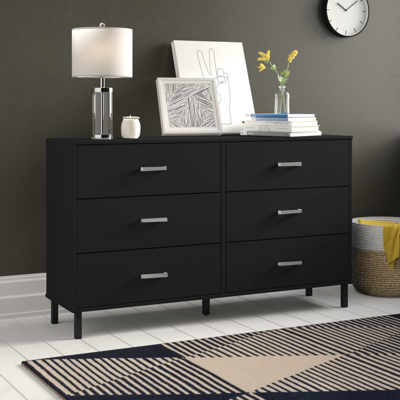 Commode double 6 tiroirs 58,5 po Alexei, Noir