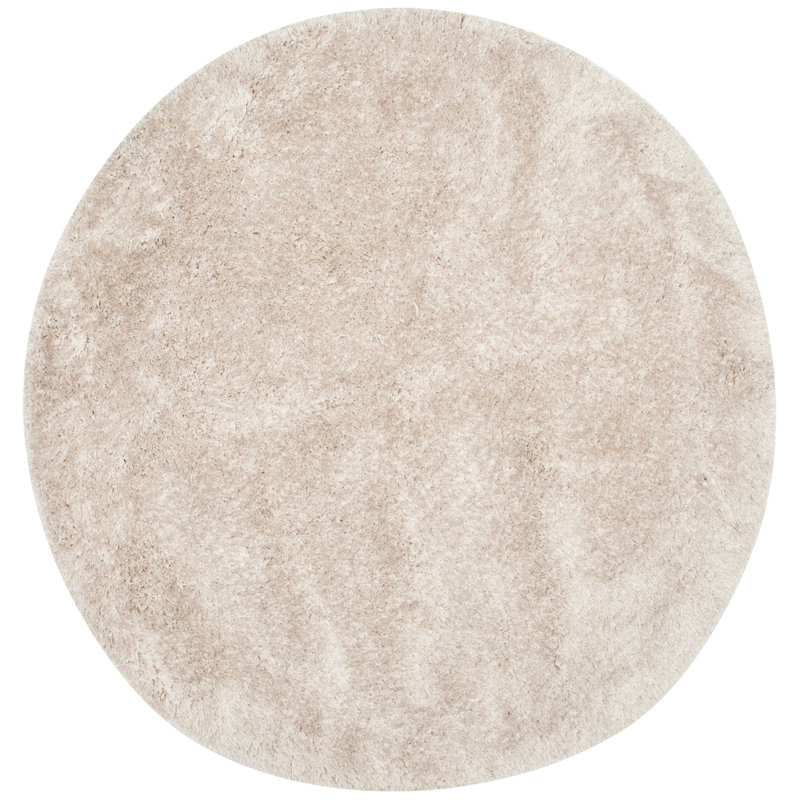 Delane Handmade Shag Champagne Area Rug, Round 6'