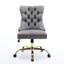 Chaise de bureau en velours gris avec base en métal doré, style bouton, pivotante et réglable, boutons tirés à la main, garniture décorative cloutée, coussin à haute résilience, structure triple élastique, revêtement rembourré pour le travail.