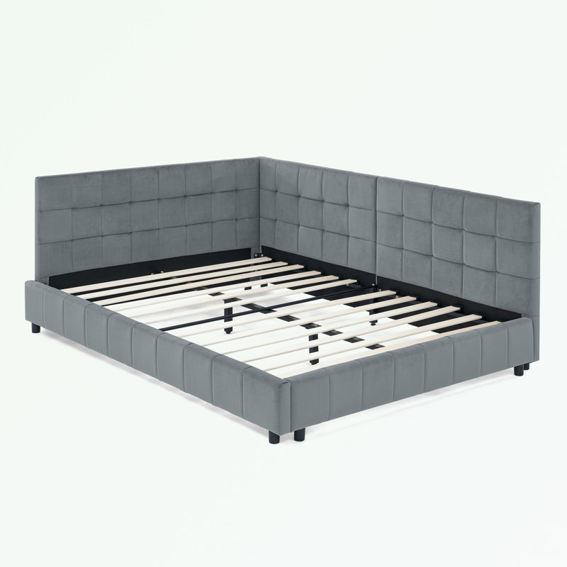 L-Shape Velvet Tufted Corner Daybed Bed Frame