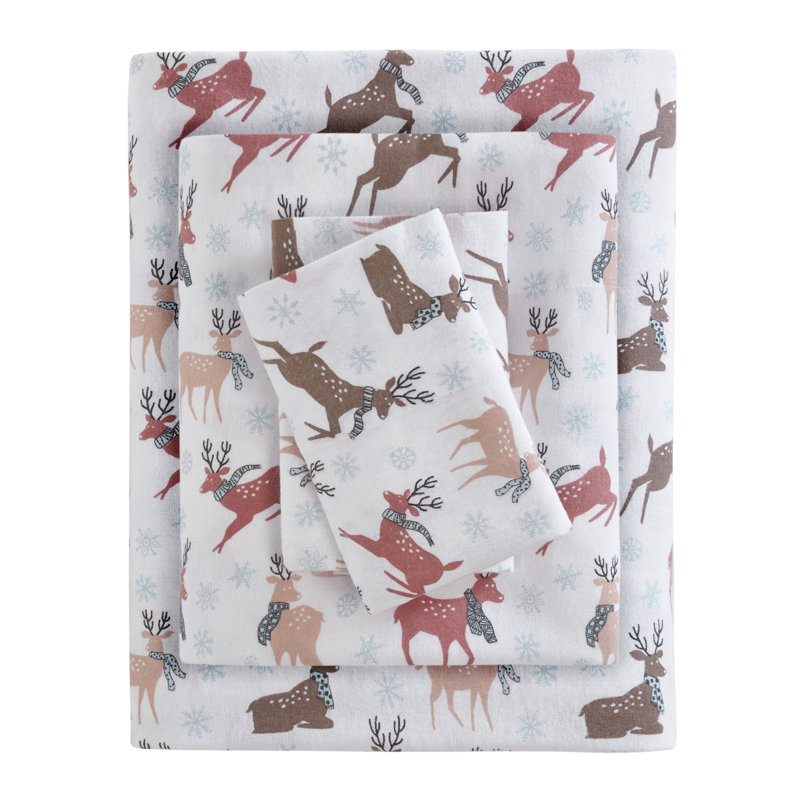 Ensemble de draps 100% coton Cozy, Ensemble de draps pour grand lit avec 2 taies d'or, Faune Sauge Hiver