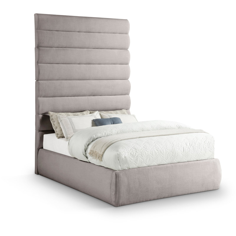 Lit en tissu Adam, Tissu texturé lin taupe, Double