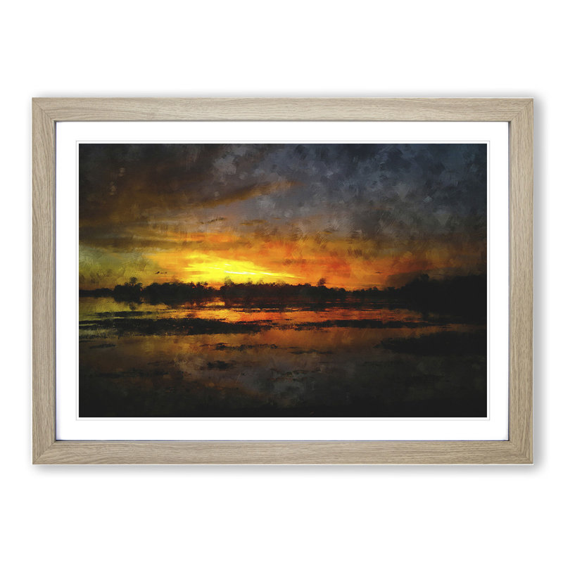 Sunset View Vol.3 - Picture Frame Painting, 48cm H x 65cm W x 2cm D, Oak Framed