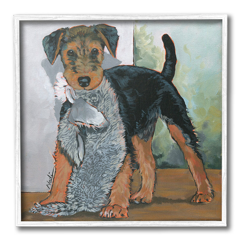 «Terrier Dog With Toy Single Photo Frame» par Nadi Spencer sur toile, H 24 po x l 24 po, Estampe numérique Farmhouse