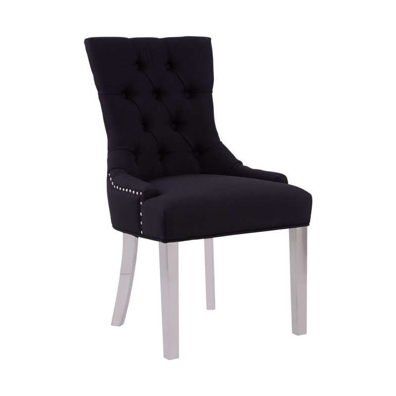 Ottawa 45cm H Tufted Velvet Upholstered Side Chair, Black