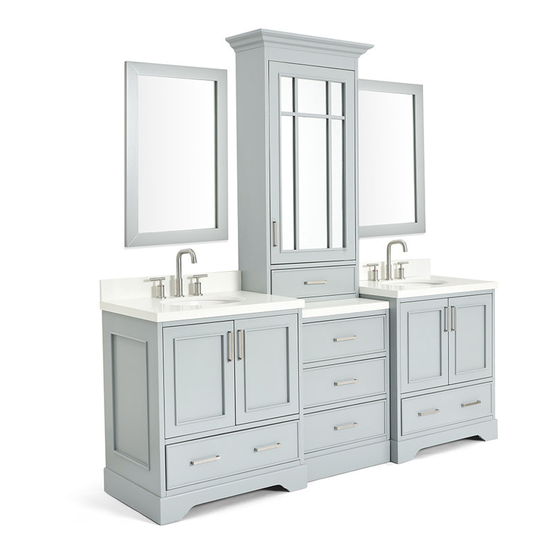 Ensemble de meuble-lavabo à double cuve 85 "avec miroir Abshire, Gris