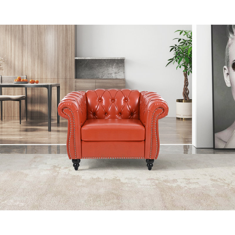Fauteuil Chesterfield l 39 po Fairport, Similicuir orange