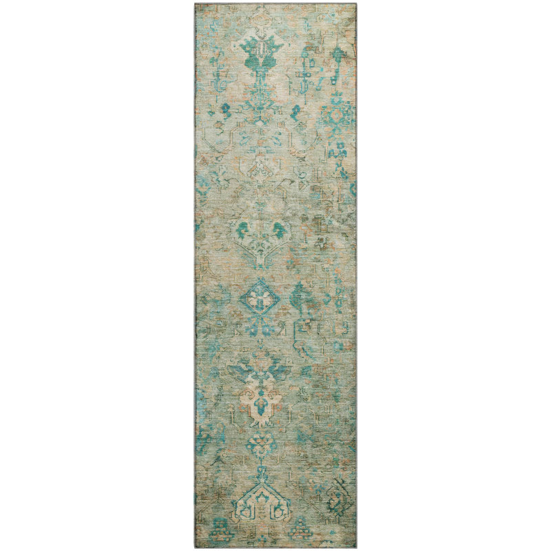 Premium Machine Washable Mayfield Global Rug, 2'3" x 7'6" Runner, Teal
