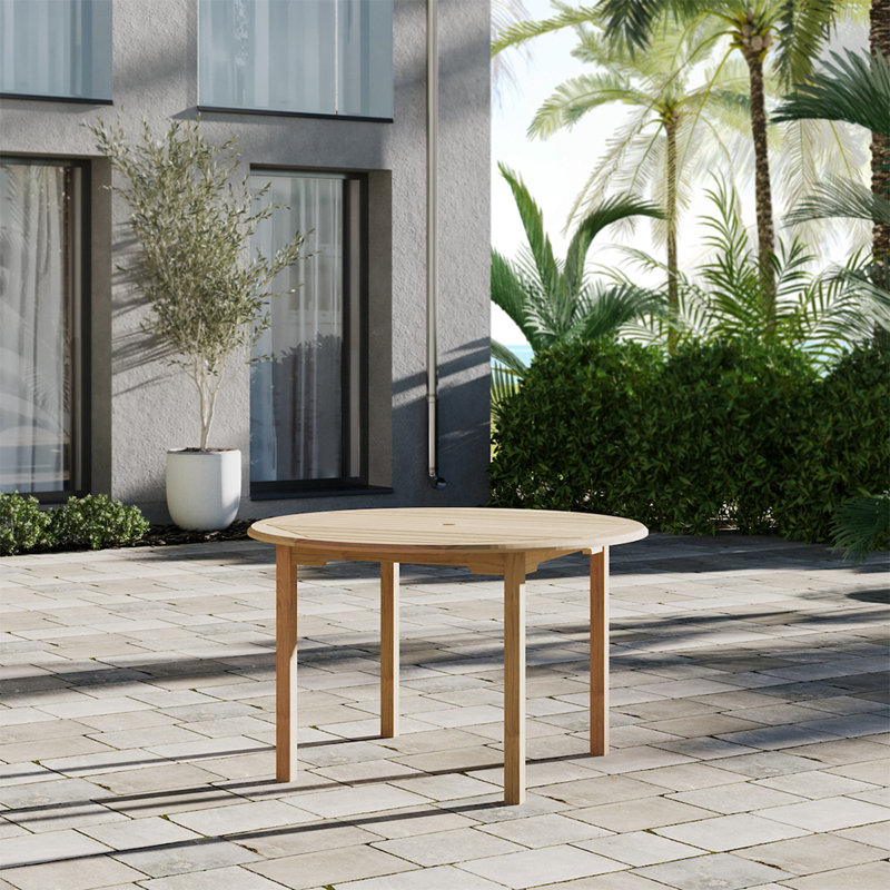 Audre Round Teak Outdoor Dining Table With Umbrella Hole , 47'' in. W 47.25'' in. D
