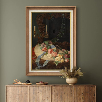 Ribbon Hat With Garden Roses - Peinture sur toile encadrée