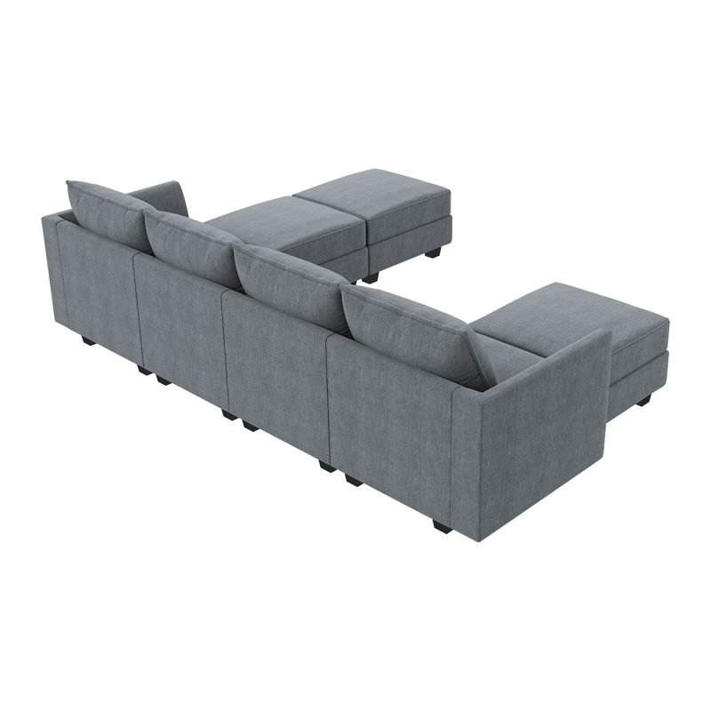 Canapé modulaire en U modulaire réversible avec siège de rangement, Polyester gris bleuâtre
