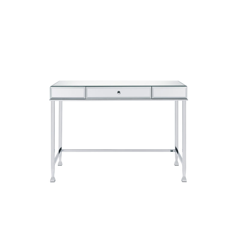 Ruffy Rectangular Writing Desk in Mirrored, White/Silver