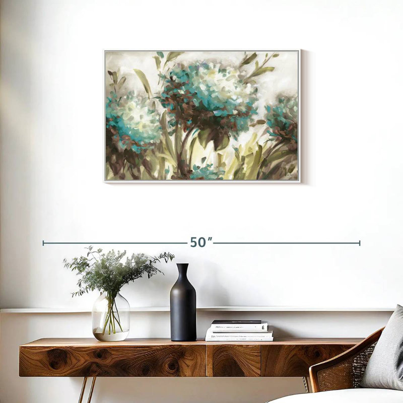 Hortensia champ neutre, Cadre flottant blanc, 31 po x 21 po