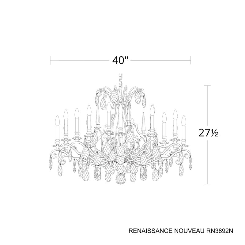 Renaissance Nouveau 18 Light 40in x 27.5in Chandelier in Heirloom Bronze with Clear Heritage Handcut Crystals, Heirloom Gold