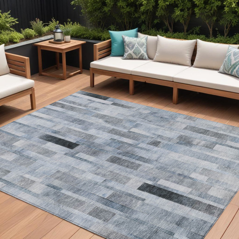 Tapis intérieur lavable rayé bleu 8 pi x 10 pi
