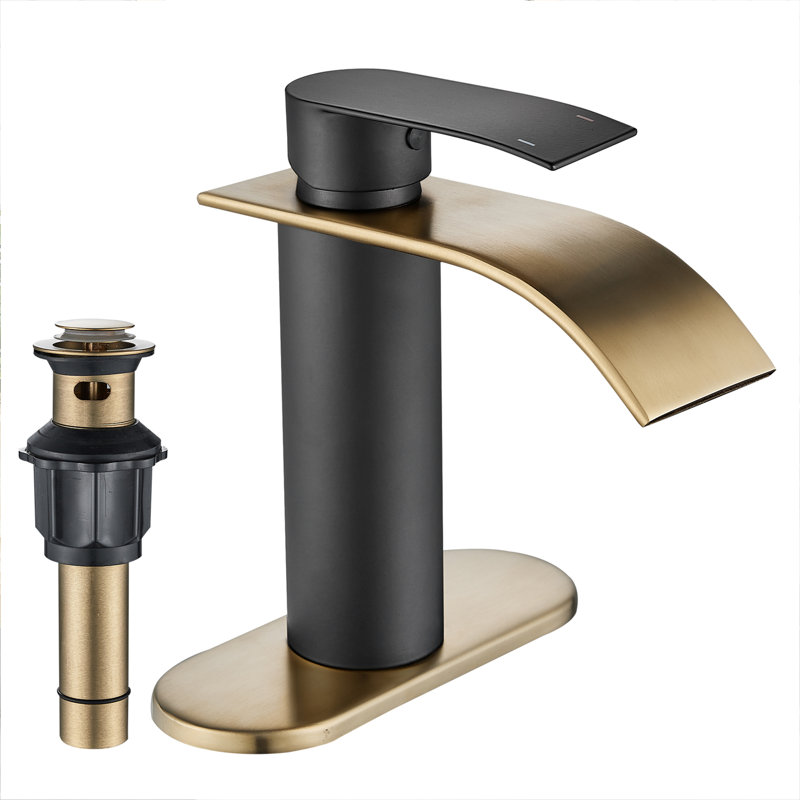 Single-Hole Single-handle Bathroom Faucet with Drain Assembly, Black/Brushed Gold
