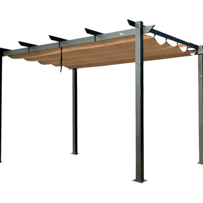 Weather - Pergola - Cadre en aluminium avec auvent rétractable. Idéal pour les soirées barbecue. Conception murale efficace. Pavillon de jardin gris foncé Protection contre les intempéries. Patio, terrasse, jardin, cour arrière