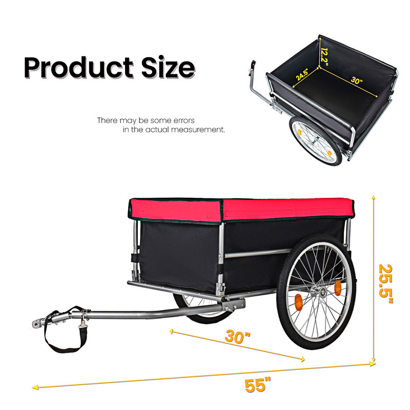 Foldable Bike Cart Bike Wagon Trailer With Wheels, Red