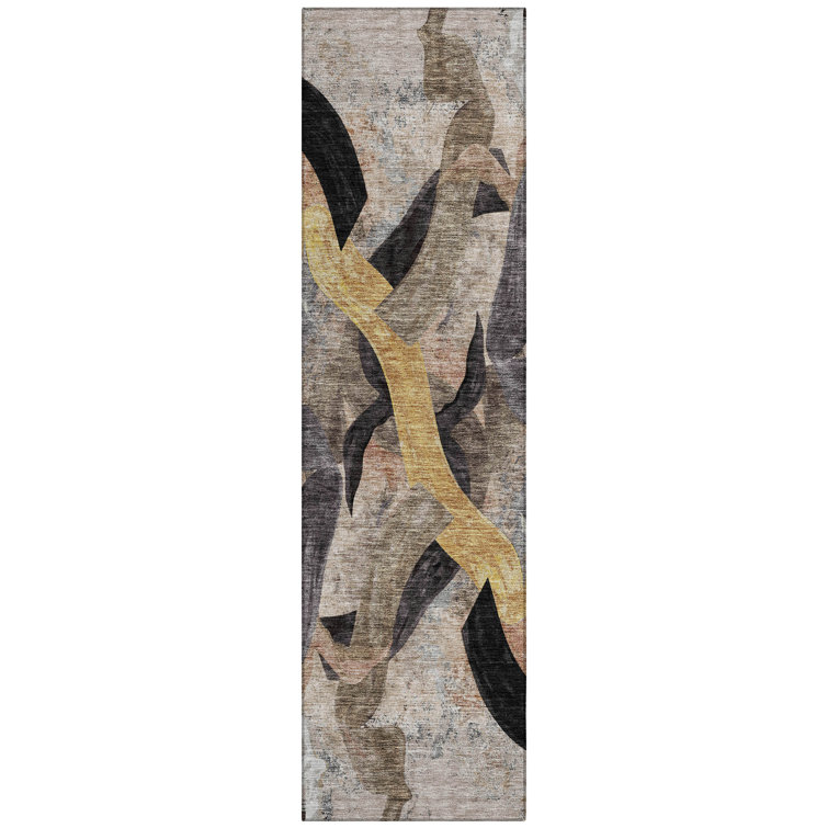 Machine Washable Indoor/Outdoor Husby ACN2191 Abstract Rug