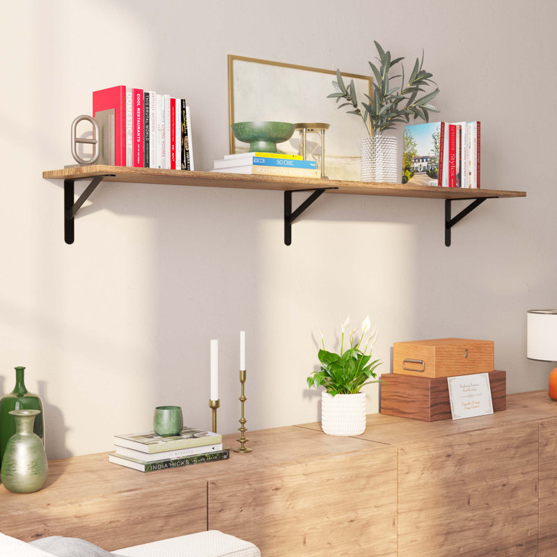 60 Inch Long Floating Wall Bookshelf, Living Room Shelf, Rustic Decor, Wall Mounted, 1pc, Burnt