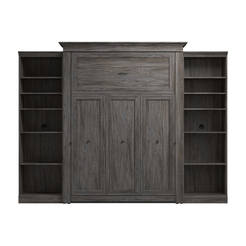 Grand lit escamotable avec rangement Alvaretta, Noyer gris