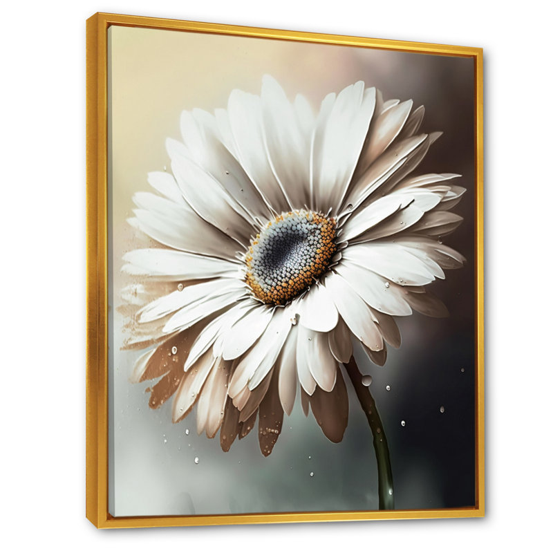 «White Gerbera Flowers II», reproduction sur toile, L 30 po x H 40 po, Toile avec cadre flottant or