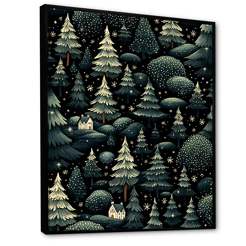 Motif de sapin de Noël I - Pin Art mural, Cadre flottant noir, H 44 po x l 34 po x P 1,5 po