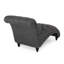 Charmante chaise longue au design tout en courbes, capitonnage à boutons, coutures en losange, tissu gris anthracite, pieds et lignes en bois de bouleau