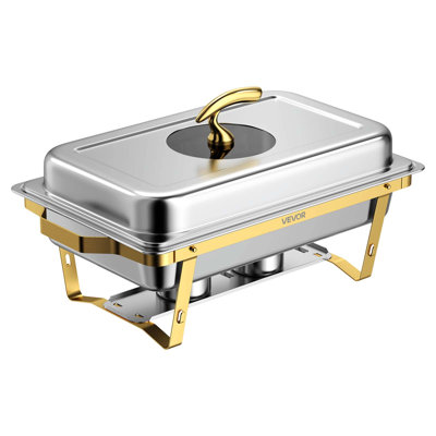 4 Packs Chafing Dishes for Buffet Set, 9QT Stainless Steel Chafer, 2 Full & 4 Half-Size Pans, Rectangle Buffet Server Warmer, Glass Lid, Fuel Holder, Tong, Glass Pad