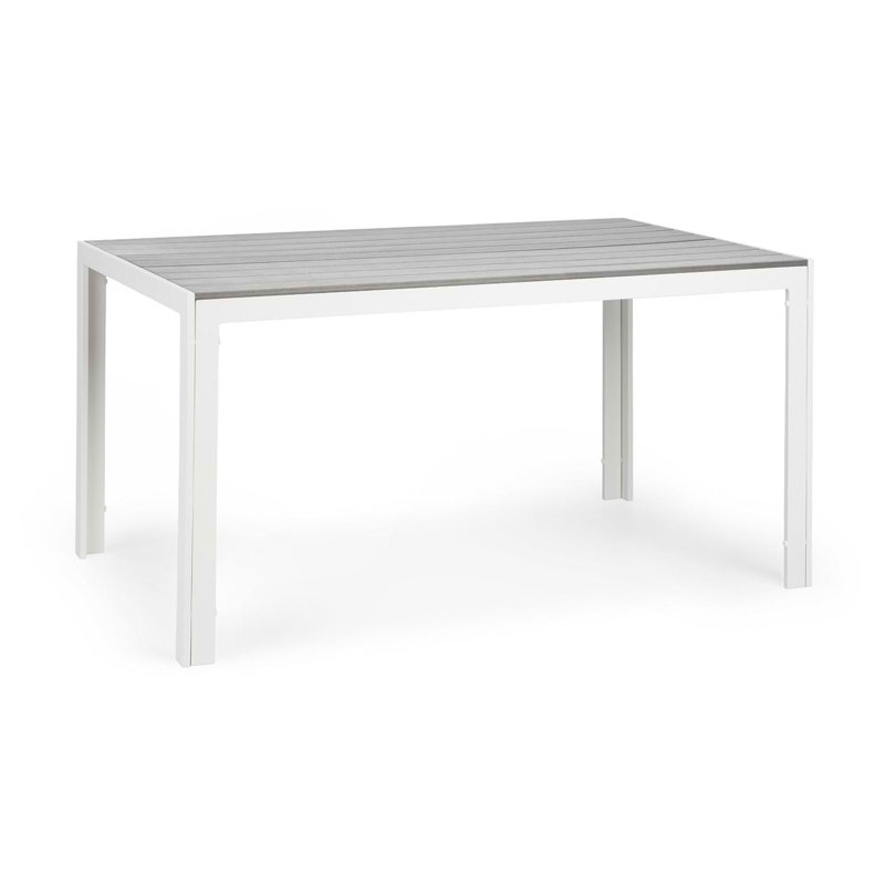 Rectangular Metal Outdoor Dining Table , 150cm cm W 90cm cm D, White/Light grey