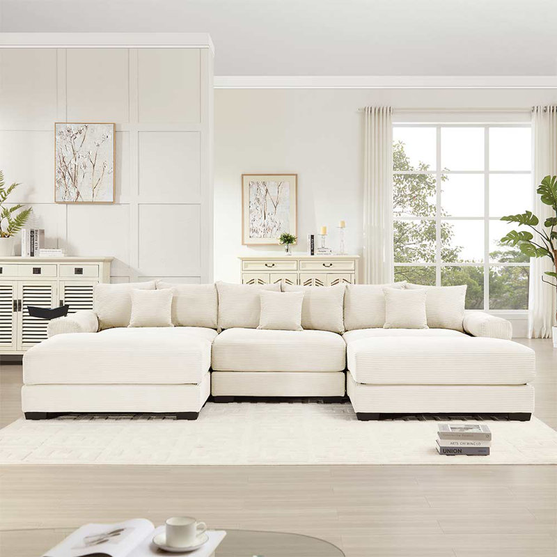 3-Seater Deep Seat Wide Armrests Sofa, 3, 34.2" H x 129.9" W x 33.8" D, Cream