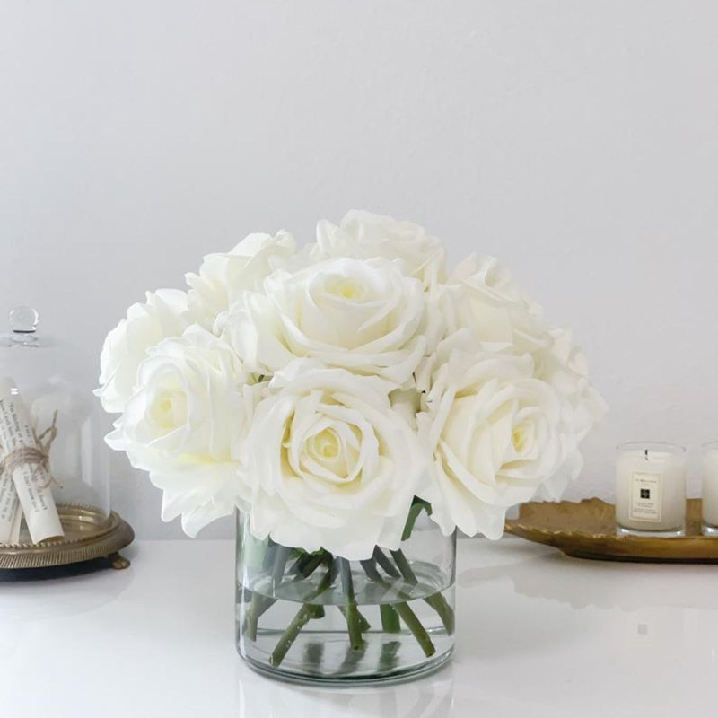 Large Real Touch Floral Arrangement In Glass Vase