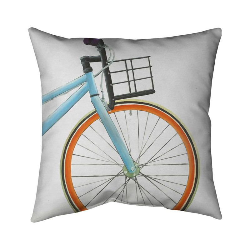 Orange and blue bike - 16"x16" Throw pillow - Poly twill - Print on demand, 16" H x 16" W