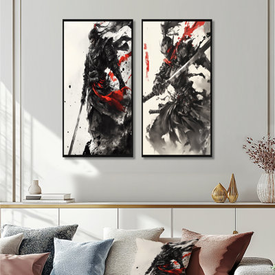 China Warrior In And Red Tones I - Ensemble de 2 pièces d'art mural Warrior China