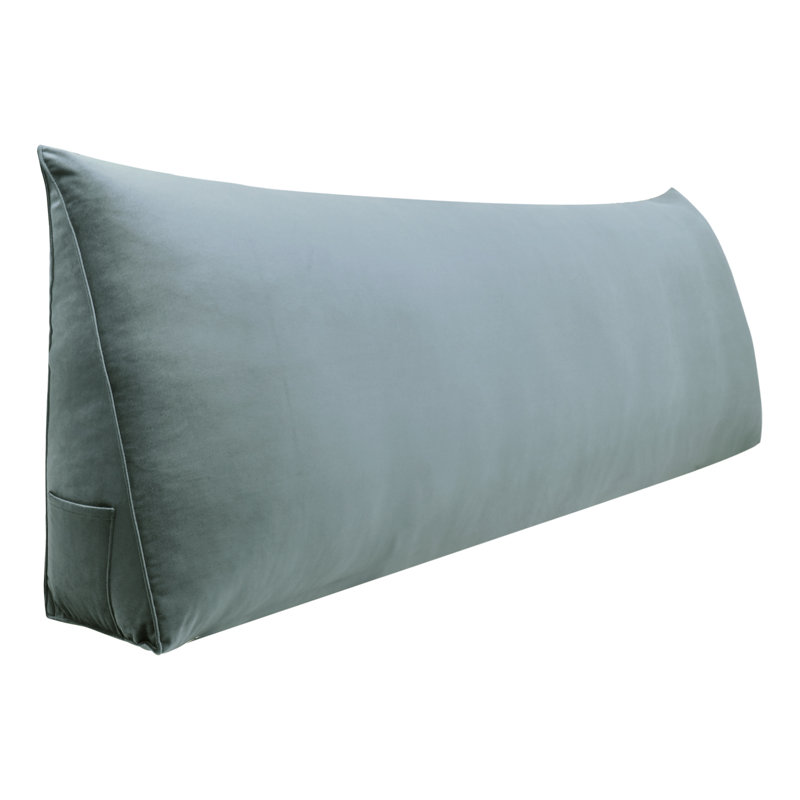 Sit-up Back Comfort Triangular Puffy Velvet Headboard Wedge Reading Pillow for Back Support uplift Compression, Gray