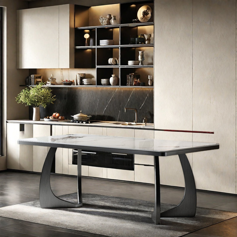 Modern simple rectangular rock slab dining table, 29.52"H x 78.74"L x 35.43"W