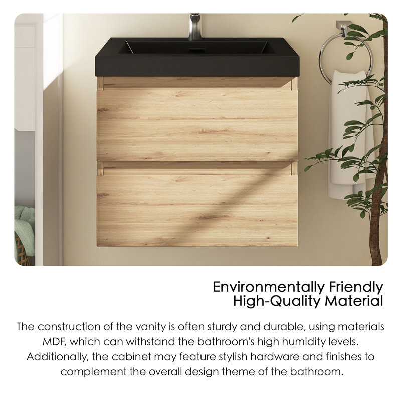 Angela 23.63'' Single Bathroom Vanity with Resin Top, Oak