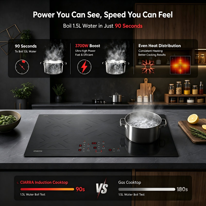 Pro Series 36" Smart Built-In Induction Cooktop with Flex Zone, Power Boost & Ultra-Slim Frameless Black EuroKera glass-ceramic Design