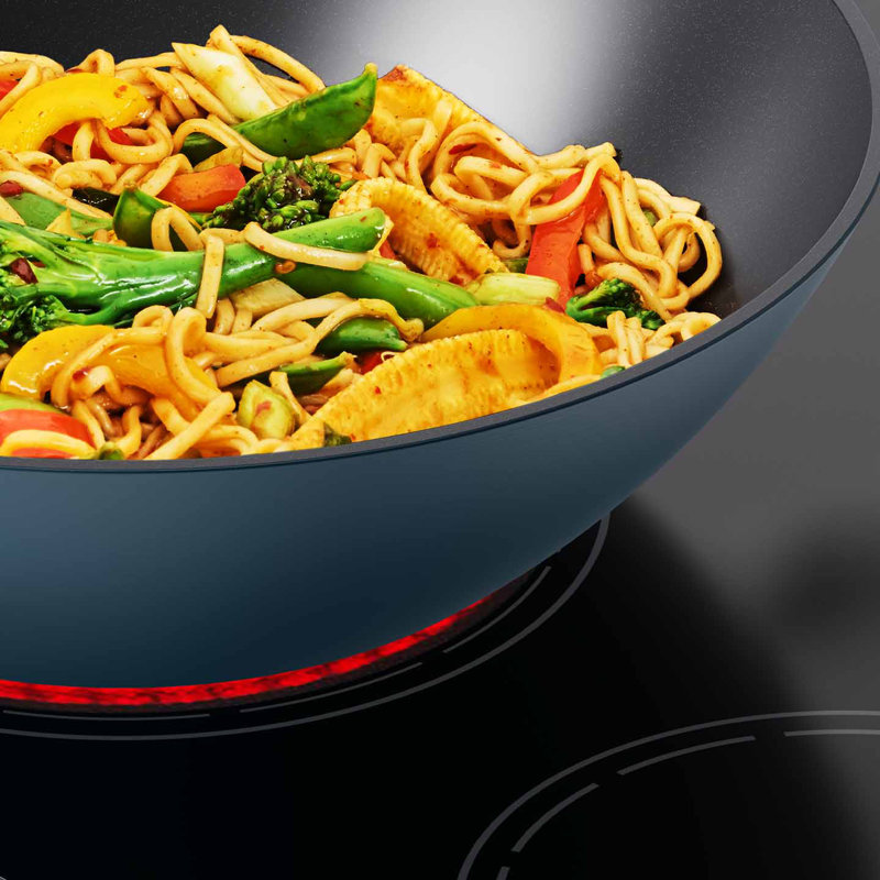 Navy Blue Ceramic Non-Stick 12.5" Wok with Folding Handle